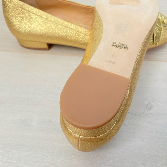 New Coach gold ballerina shoes with block heel - Picture 5 of 8